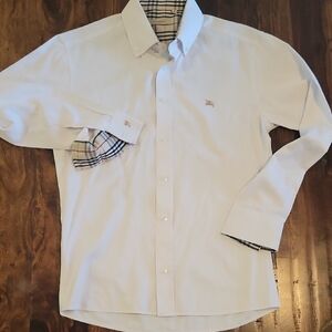 BURBERRY BOY'S White Button-Up Shirt Sz 16/40 Great Cond